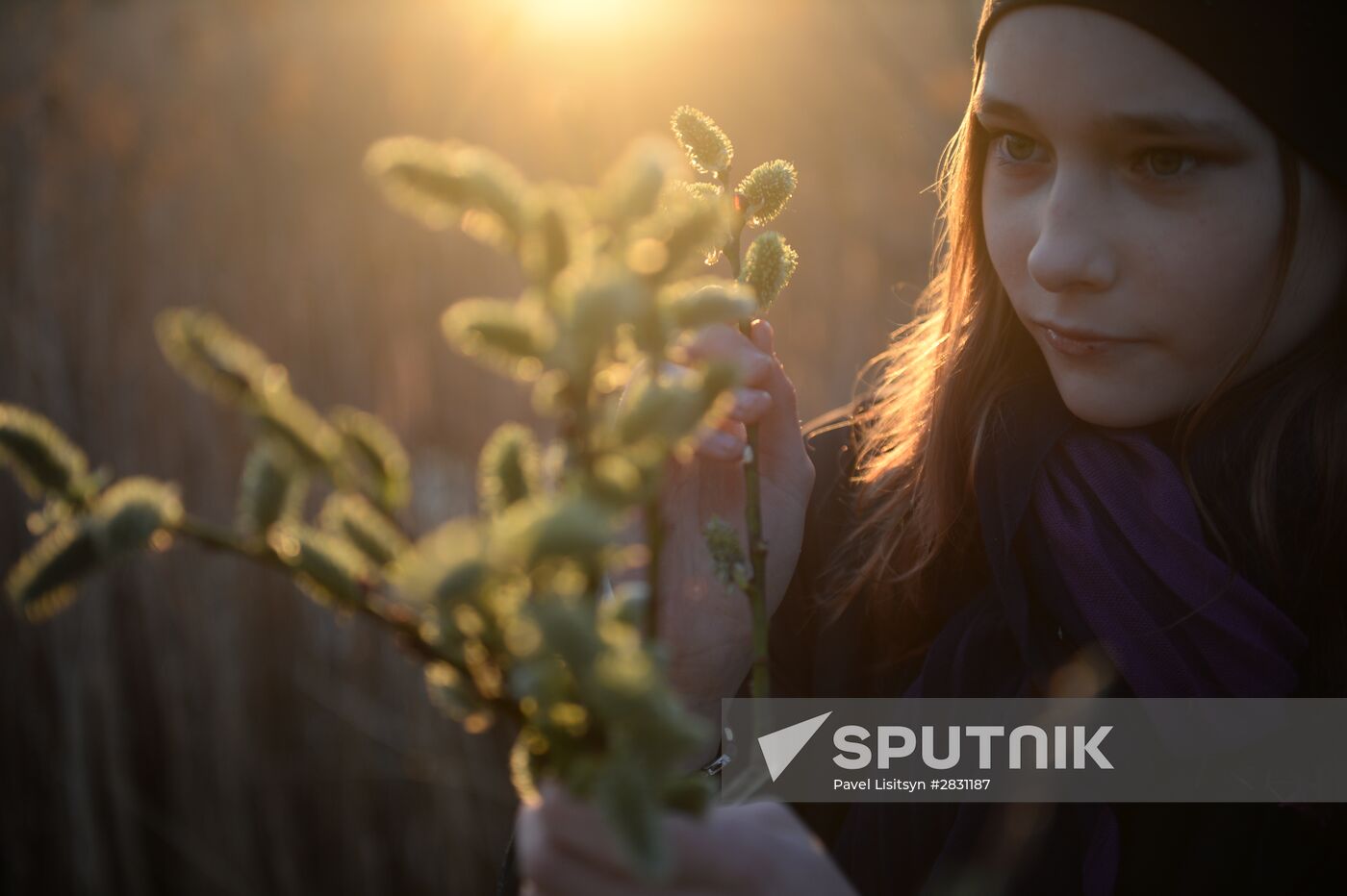 People collect willow branches for Palm Sunday on Lake Shartash in Yekaterinburg