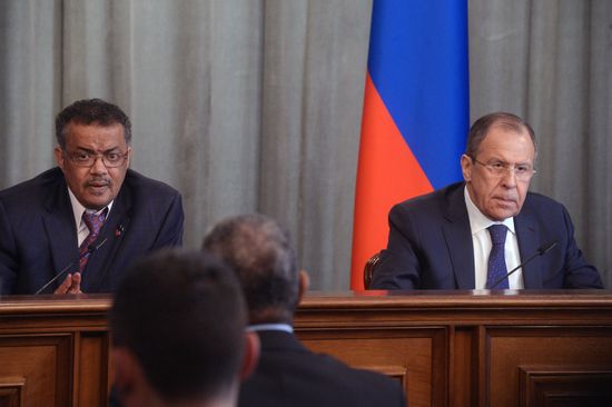 Russian Foreign Minister Sergei Lavrov meets with his Ethiopian counterpart Tedros Adhanom