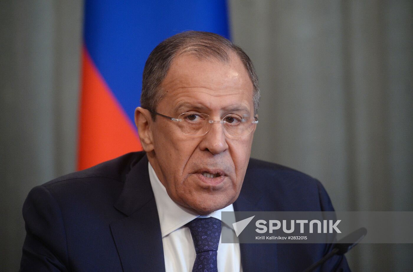 Russian Foreign Minister Sergei Lavrov during the news conference following a meeting with his Ethiopian counterpart Tedros Adhanom in Moscow. Location: Russia, Moscow. Author: Kirill Kallinikov/Sputnik. Russian Foreign Minister Sergei Lavrov meets with his Ethiopian counterpart Tedros Adhanom