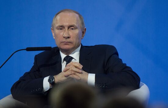 President Vladimir Putin takes part in United Popular Front's plenary meeting