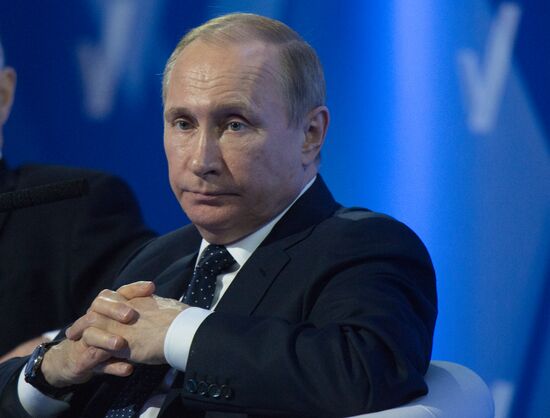 President Vladimir Putin takes part in United Popular Front's plenary meeting