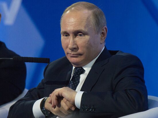 President Vladimir Putin takes part in United Popular Front's plenary meeting