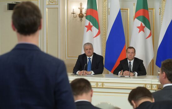 Russian Prime Minister Medvedev has talks with Algerian counterpart Abdelmalek Sellal