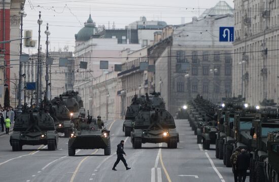 Nighttime Victory parade practice on Red Square