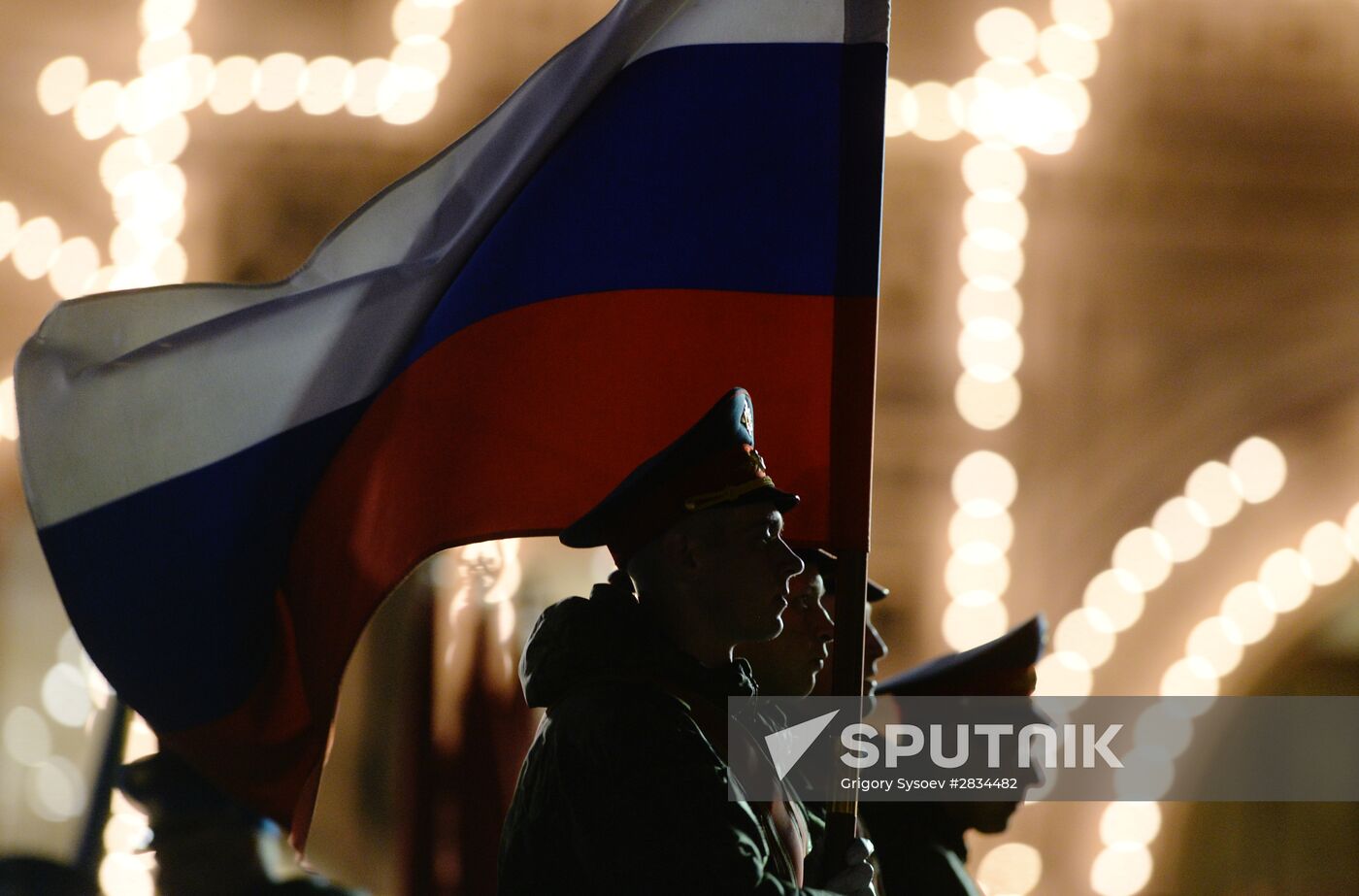 Nighttime Victory parade practice on Red Square