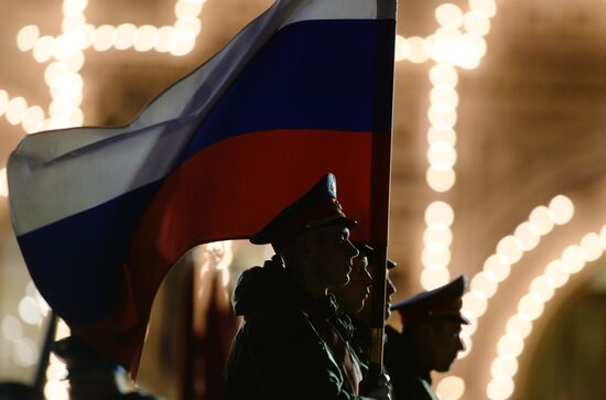 Nighttime Victory parade practice on Red Square