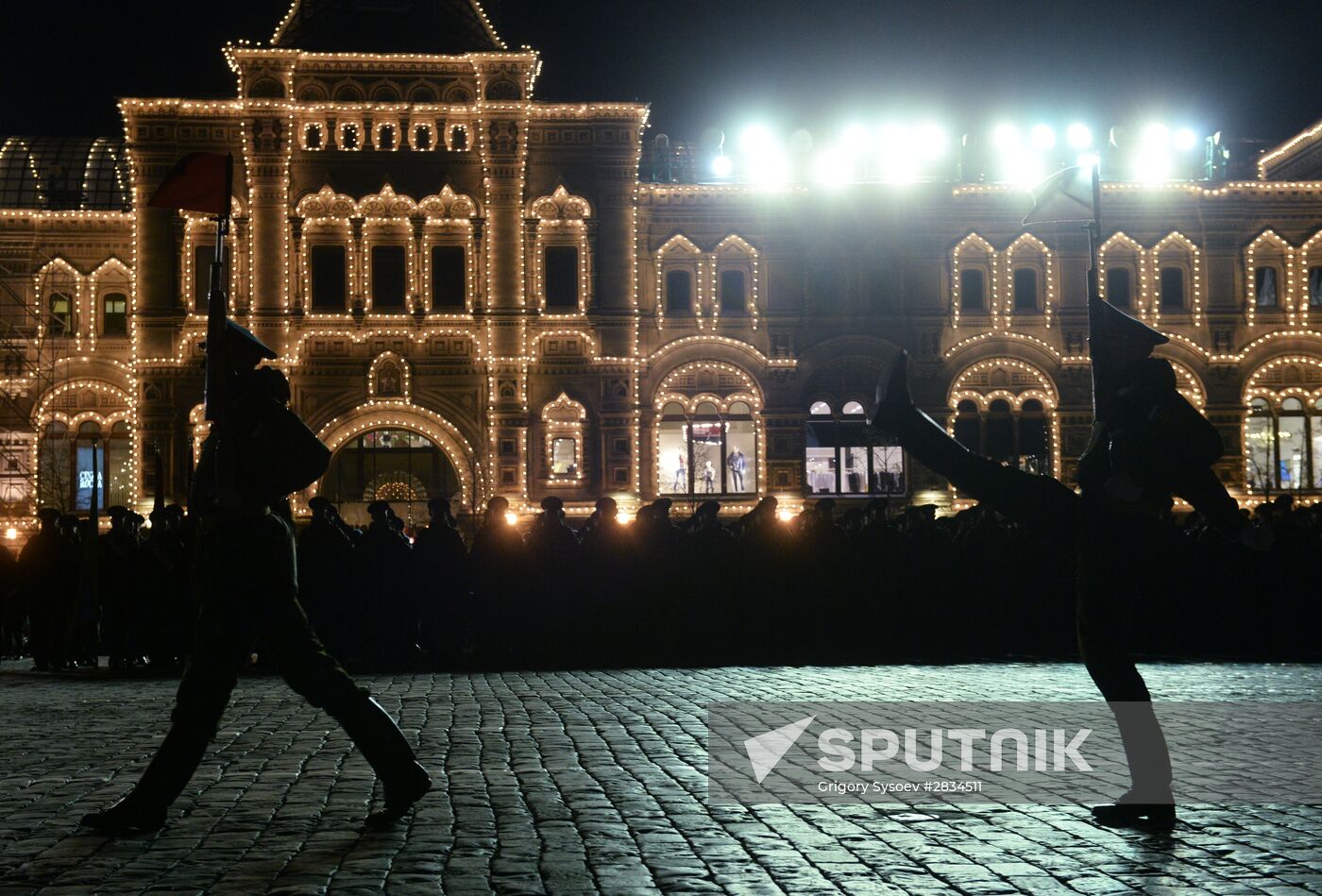 Nighttime Victory parade practice on Red Square
