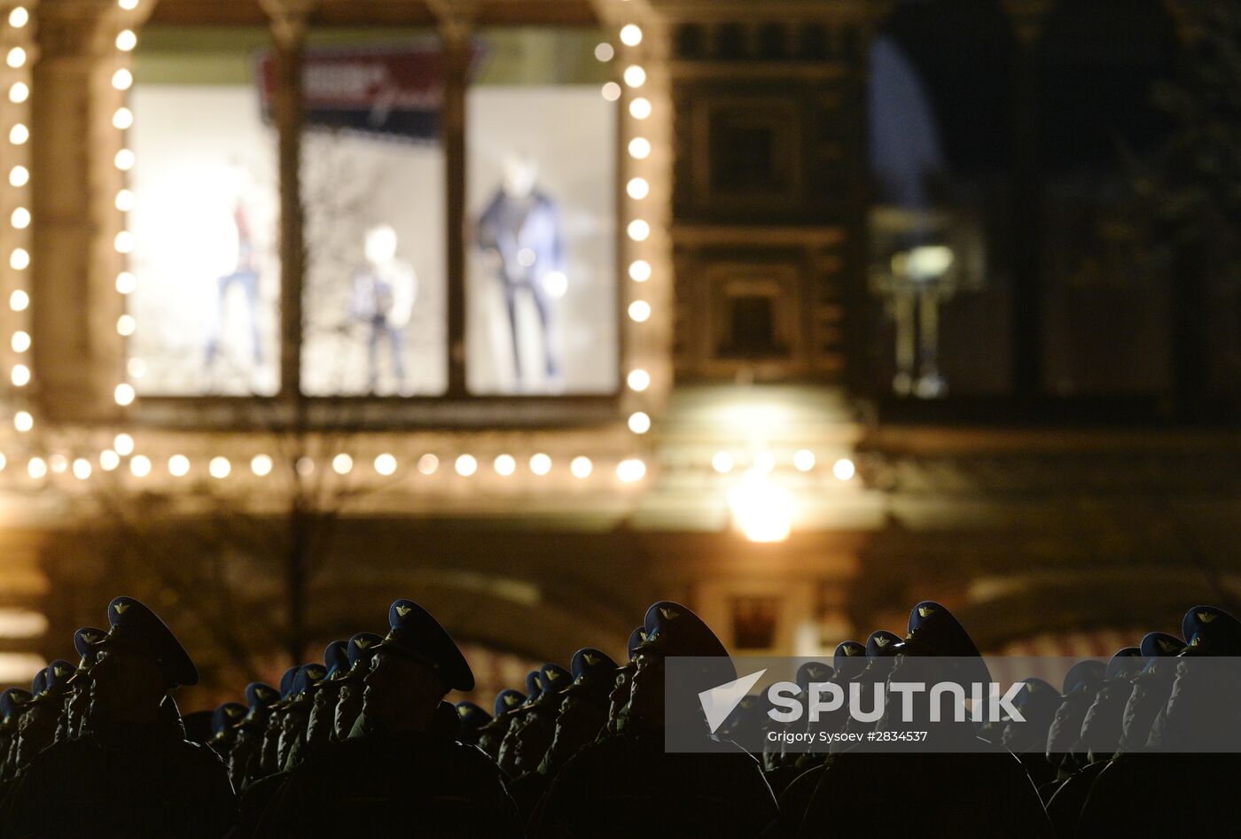 Nighttime Victory parade practice on Red Square