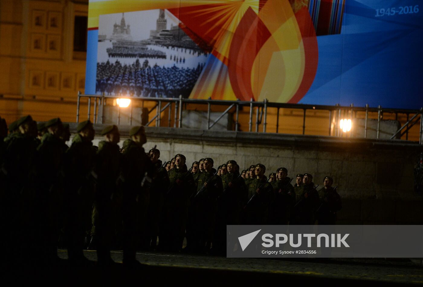 Nighttime Victory parade practice on Red Square