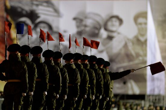 Nighttime Victory parade practice on Red Square