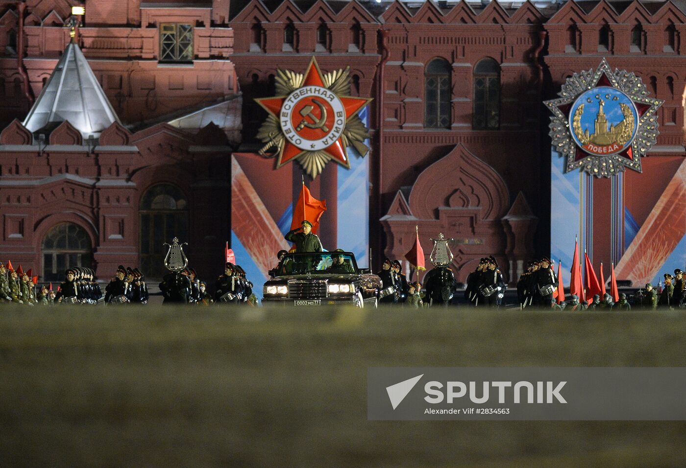 Nighttime Victory parade practice on Red Square