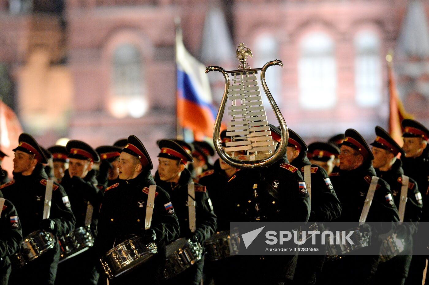 Nighttime Victory parade practice on Red Square