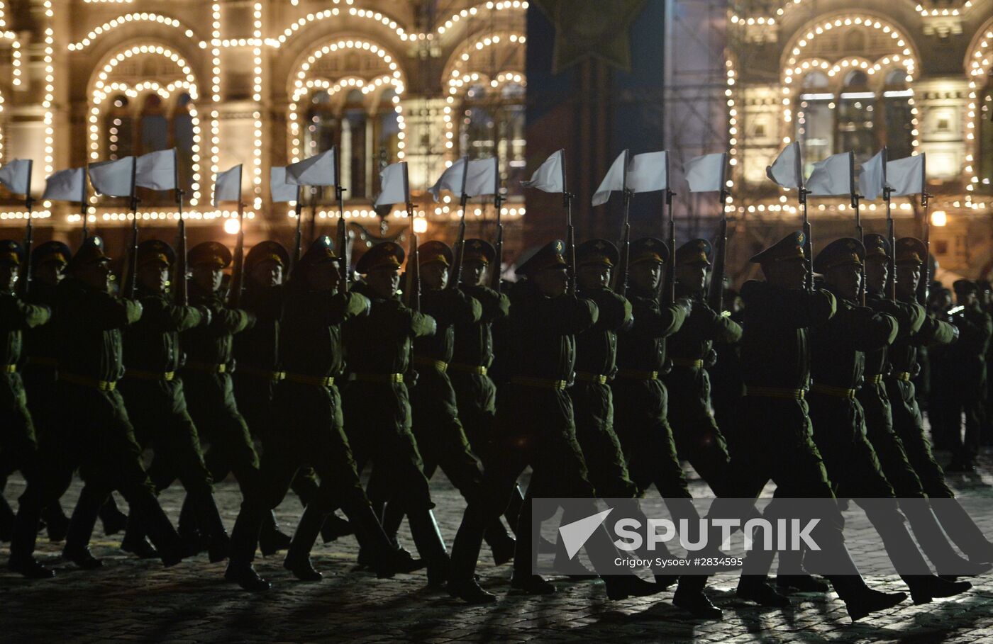 Nighttime Victory parade practice on Red Square