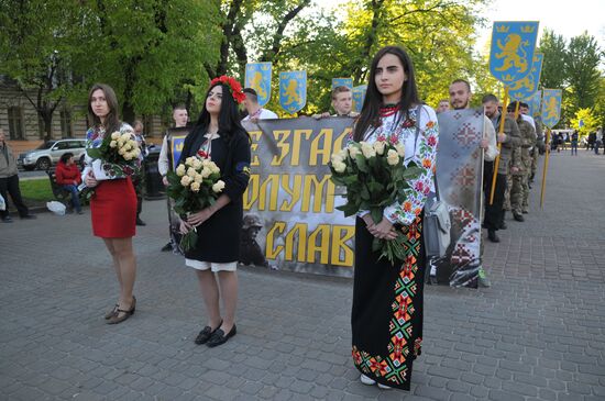 Torchlit march in Lvov on Galicia SS division anniversary