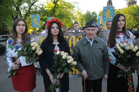 Torchlit march in Lvov on Galicia SS division anniversary