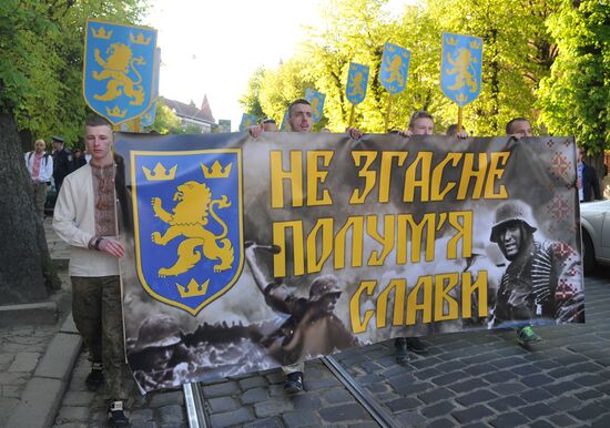 Torchlit march in Lvov on Galicia SS division anniversary