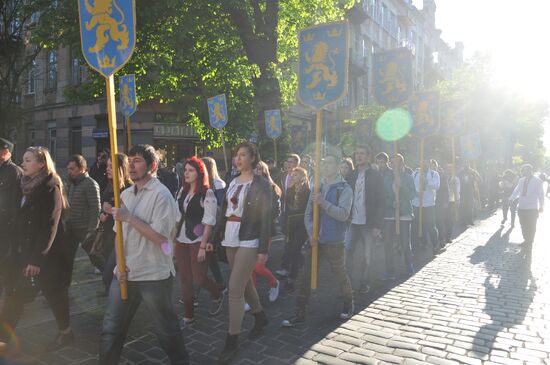 Torchlit march in Lvov on Galicia SS division anniversary