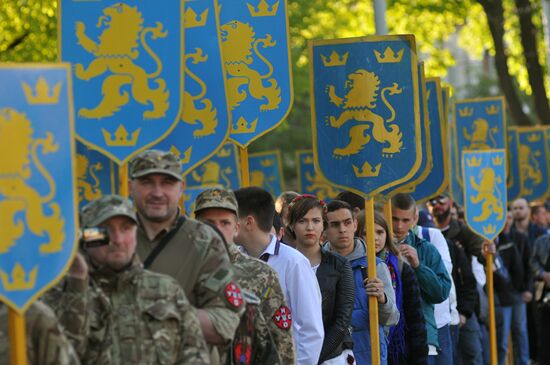Torchlit march in Lvov on Galicia SS division anniversary