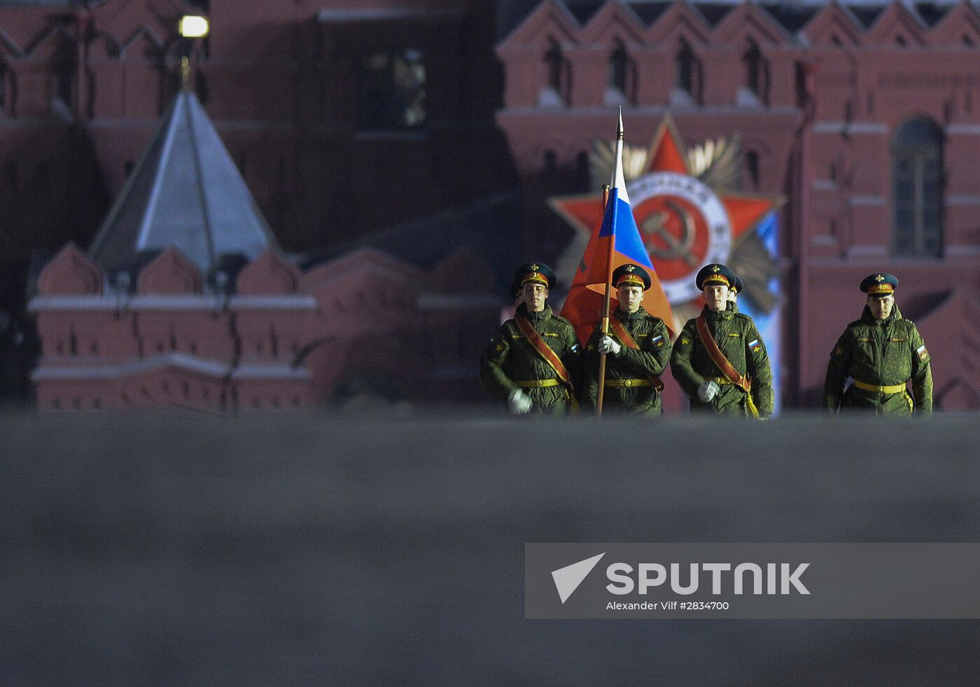 Nighttime Victory parade practice on Red Square
