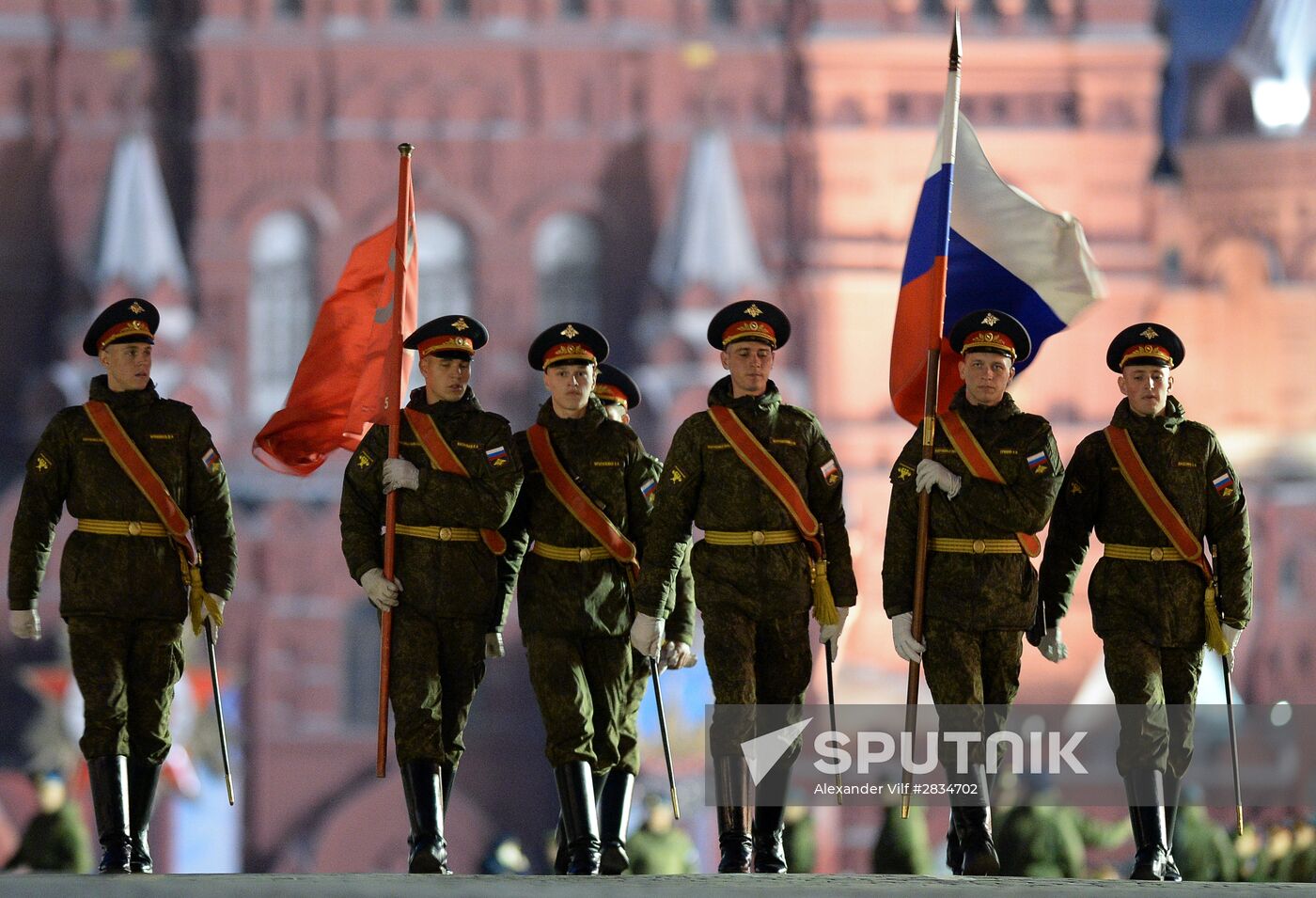 Nighttime Victory parade practice on Red Square