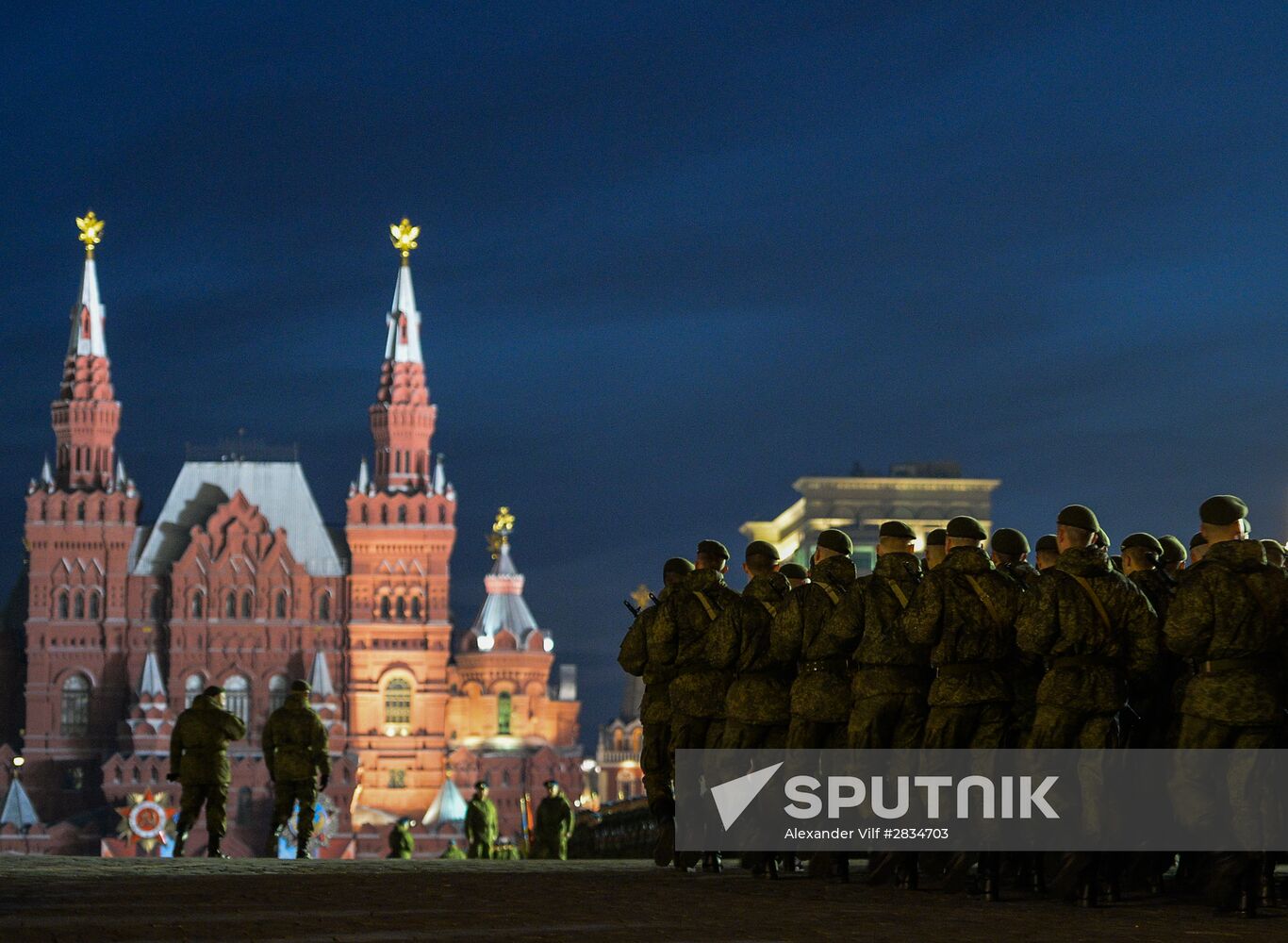 Nighttime Victory parade practice on Red Square