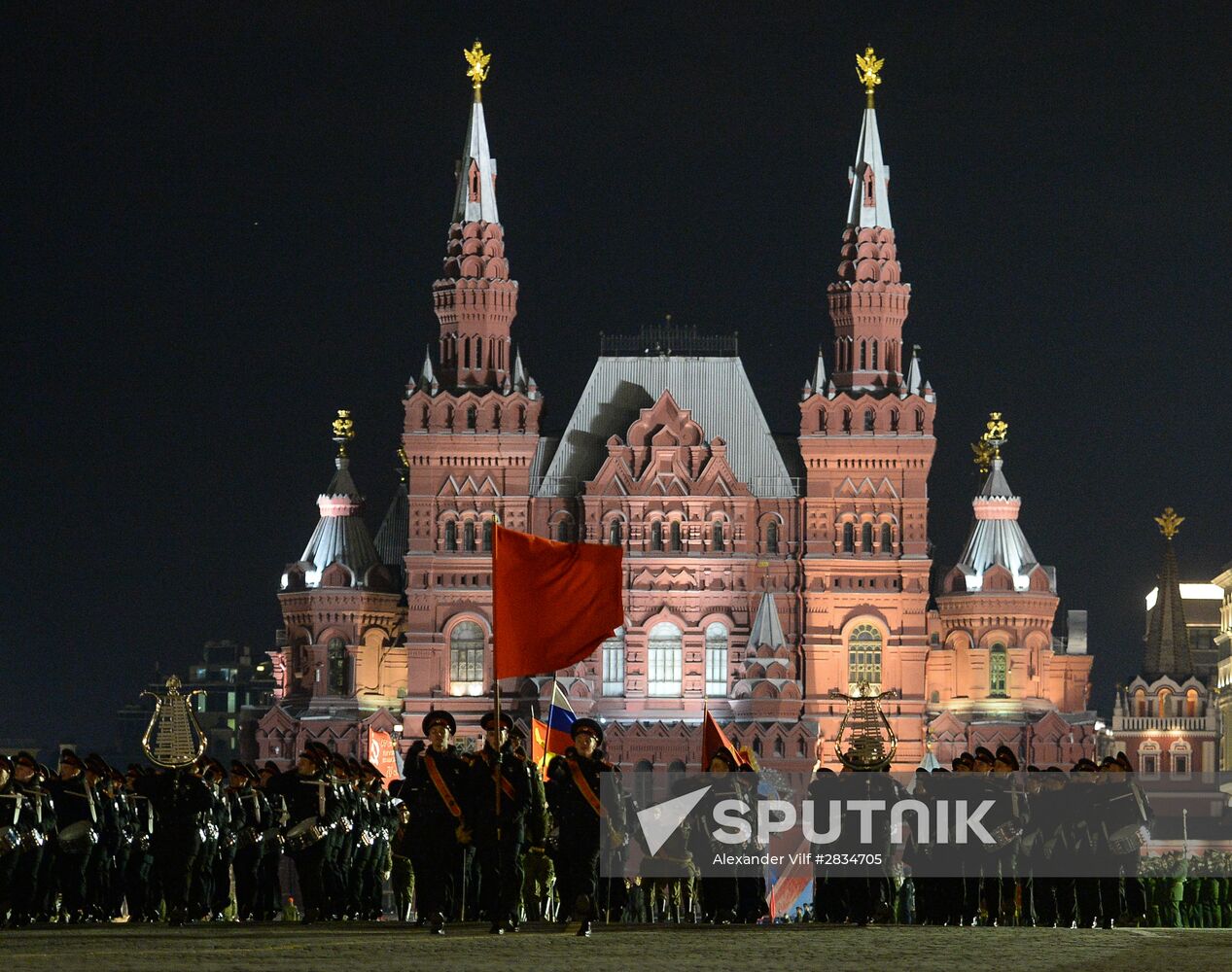 Nighttime Victory parade practice on Red Square