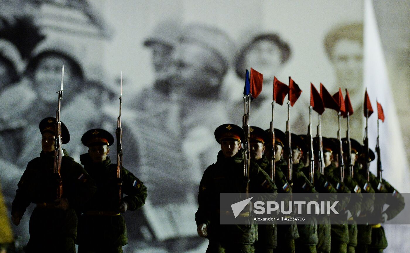 Nighttime Victory parade practice on Red Square
