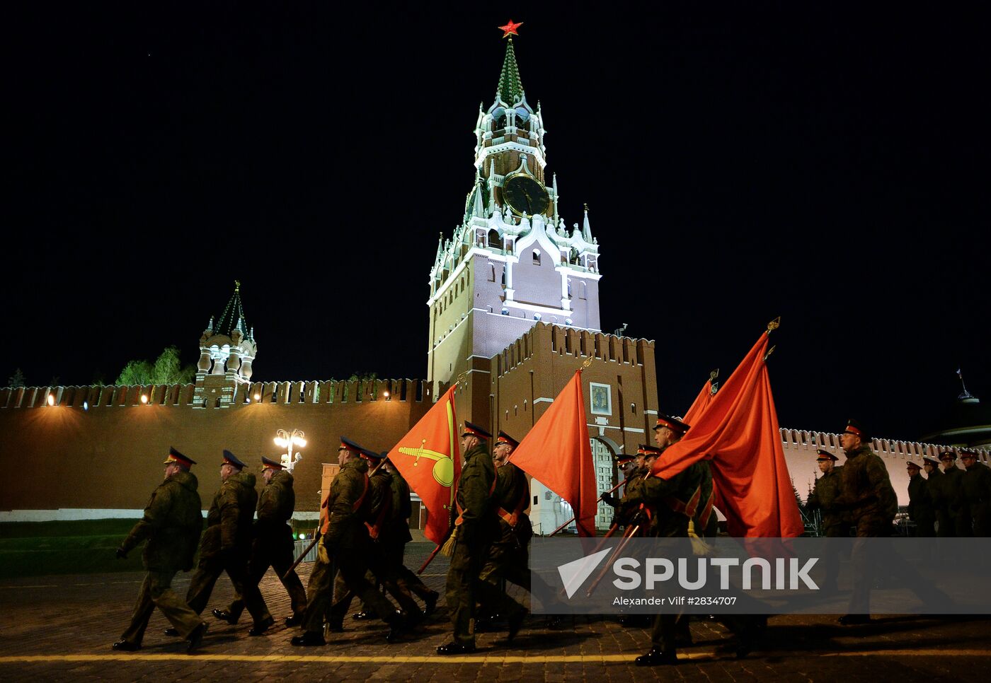 Nighttime Victory parade practice on Red Square