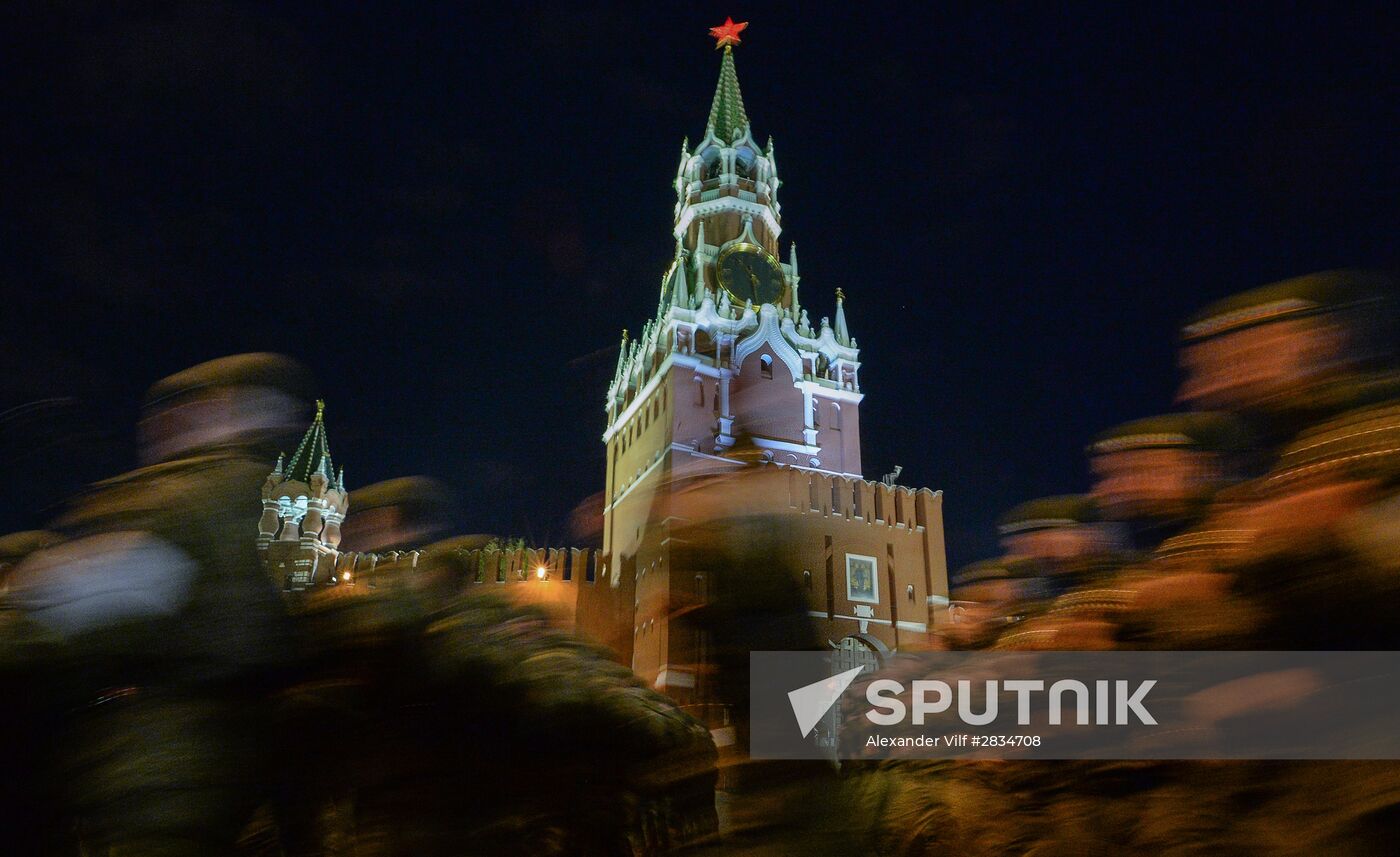 Nighttime Victory parade practice on Red Square