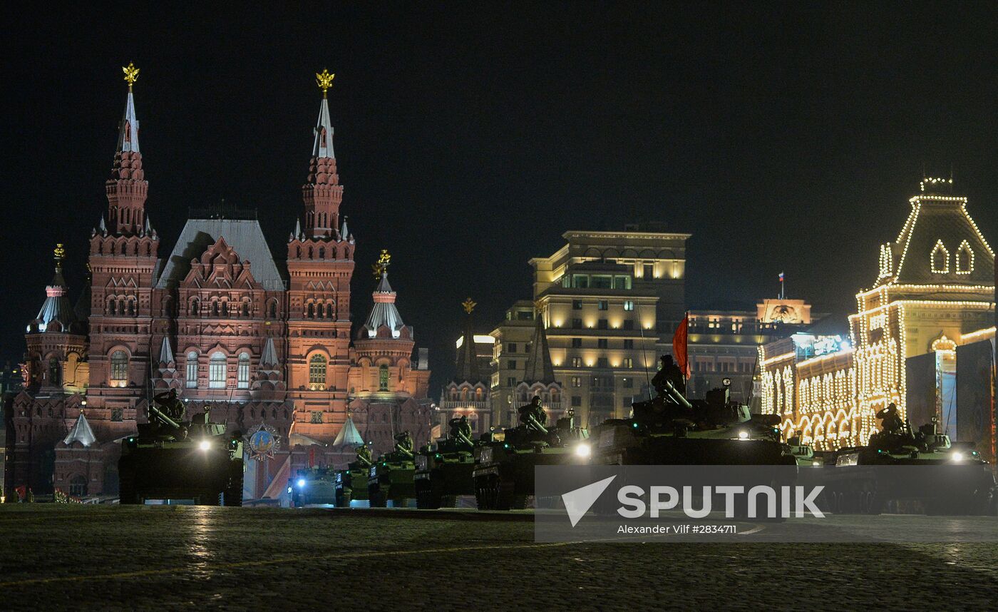 Nighttime Victory parade practice on Red Square
