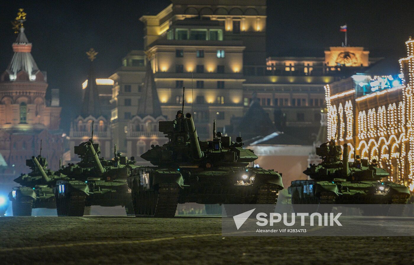 Nighttime Victory parade practice on Red Square