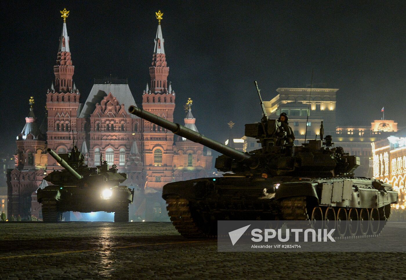 Nighttime Victory parade practice on Red Square