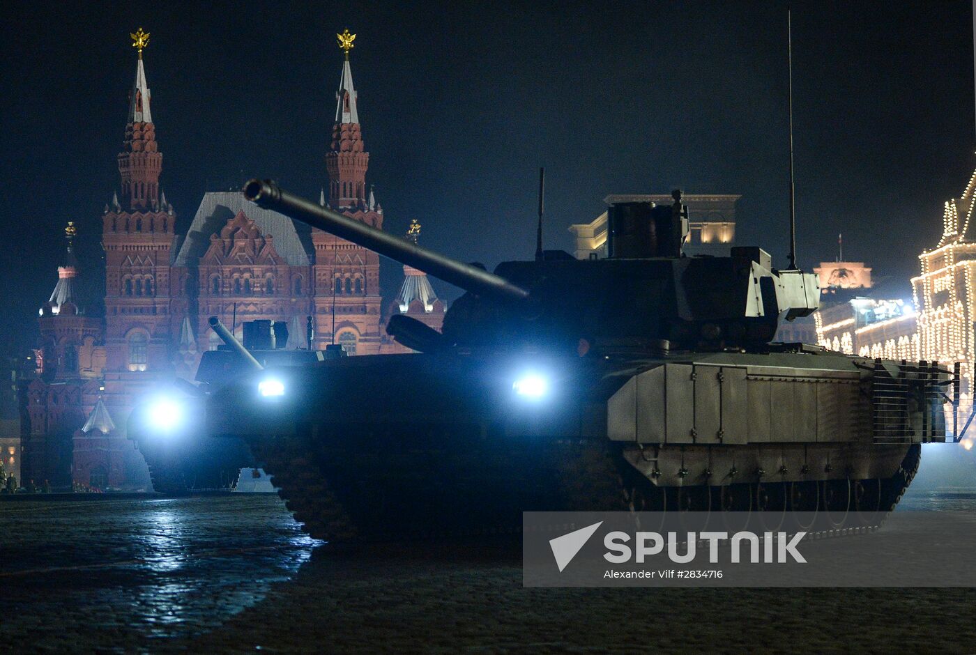 Nighttime Victory parade practice on Red Square