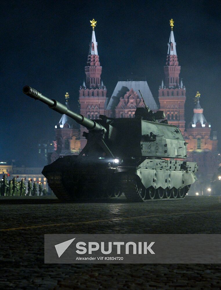 Nighttime Victory parade practice on Red Square