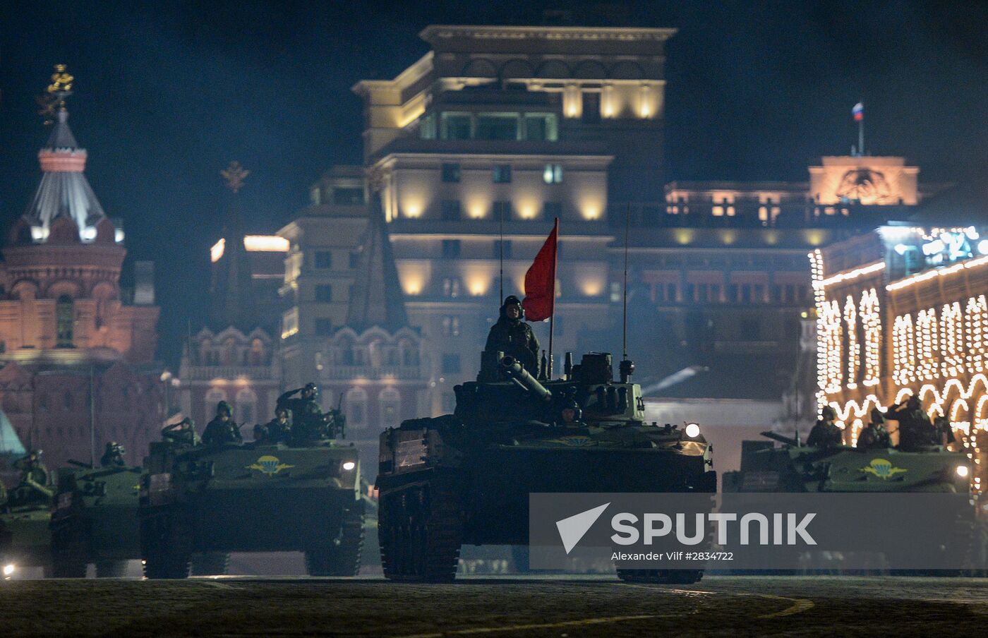 Nighttime Victory parade practice on Red Square