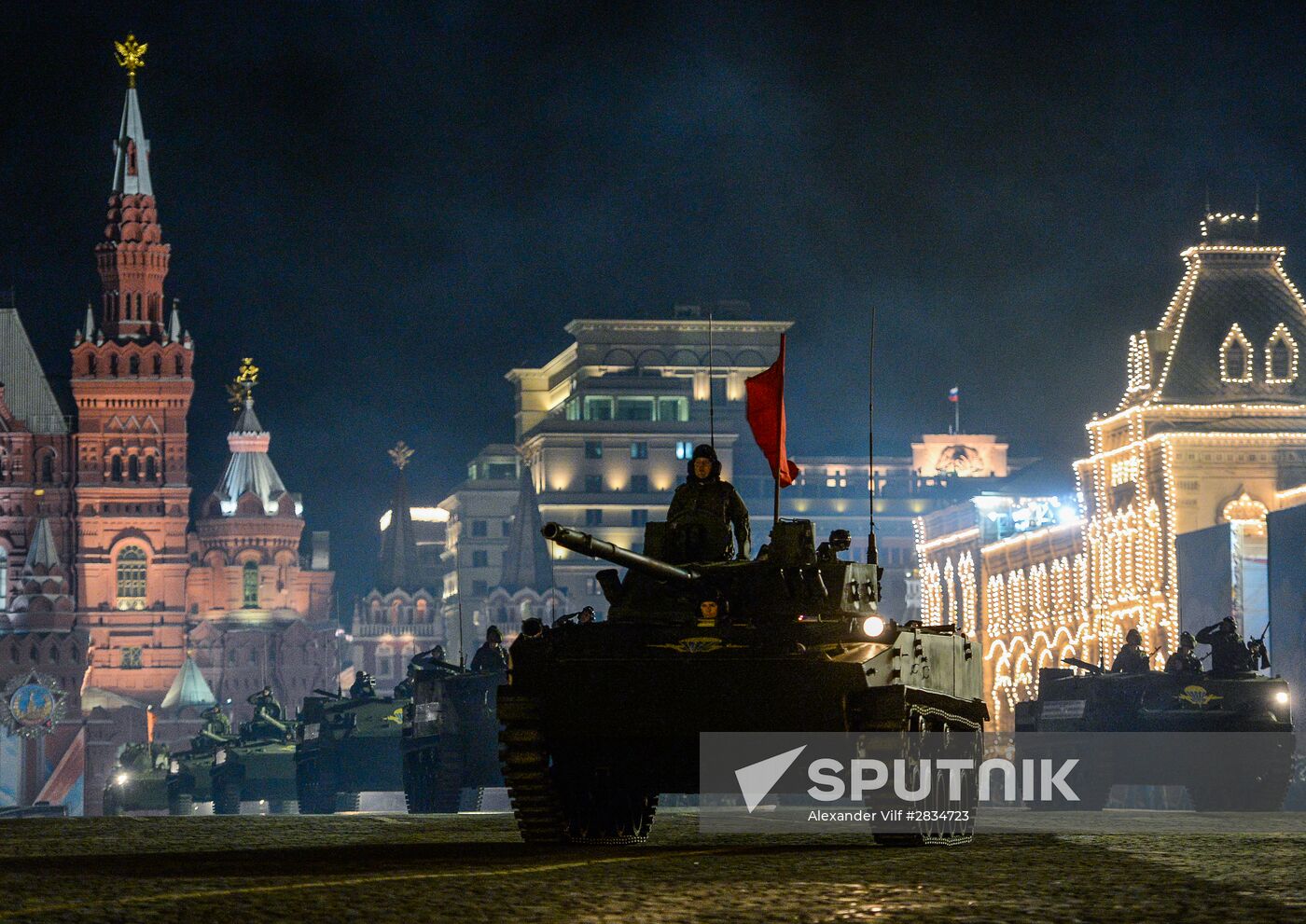 Nighttime Victory parade practice on Red Square