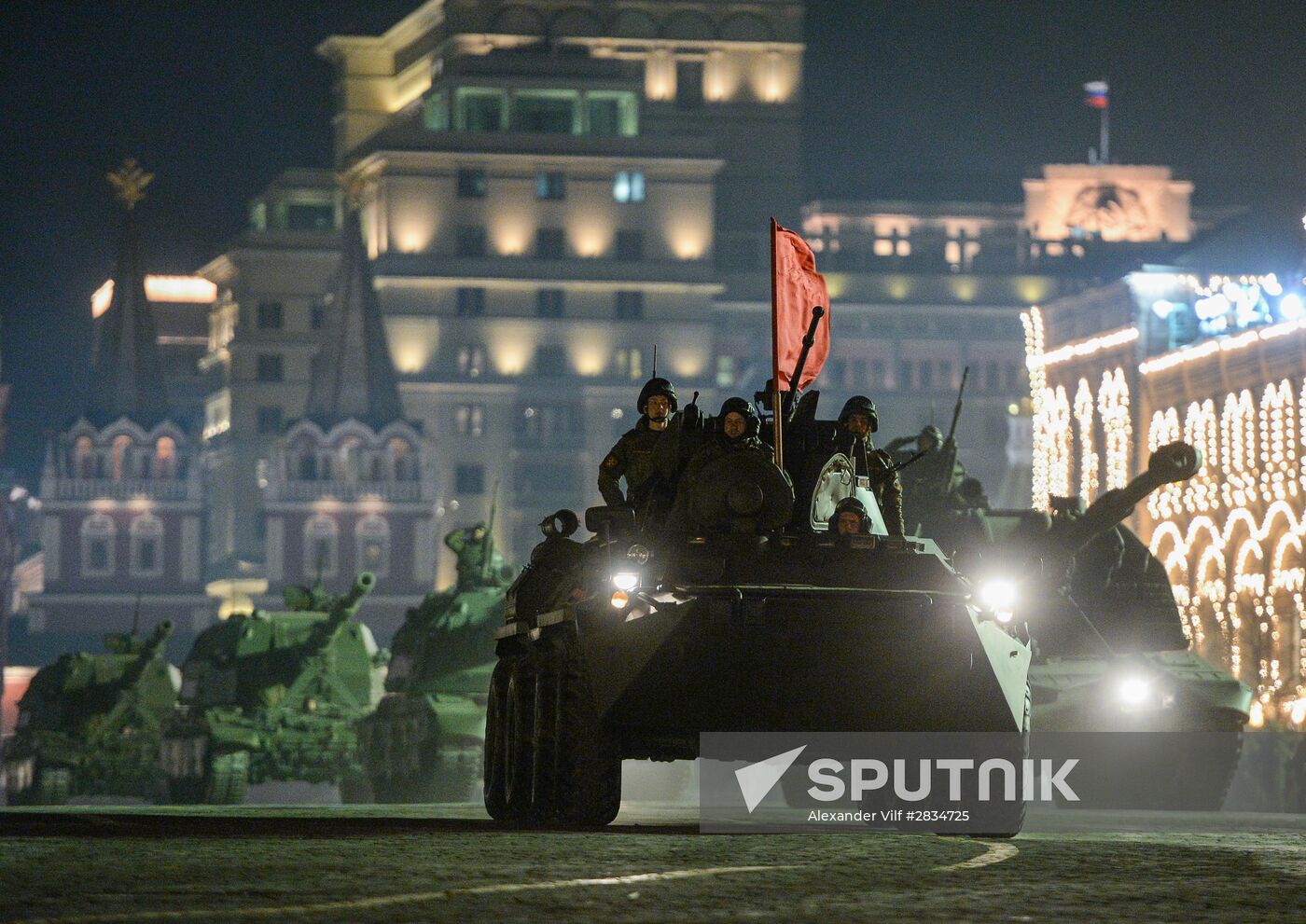 Nighttime Victory parade practice on Red Square