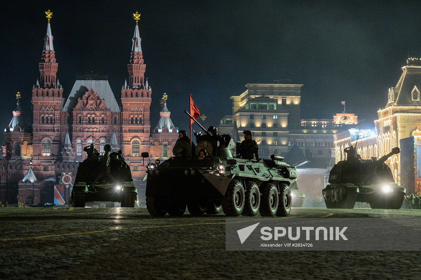 Nighttime Victory parade practice on Red Square