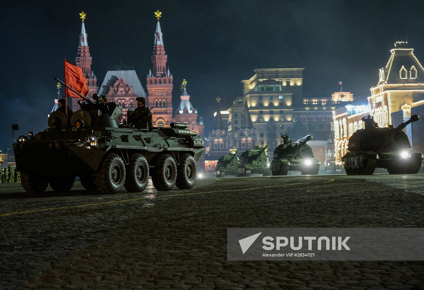 Nighttime Victory parade practice on Red Square