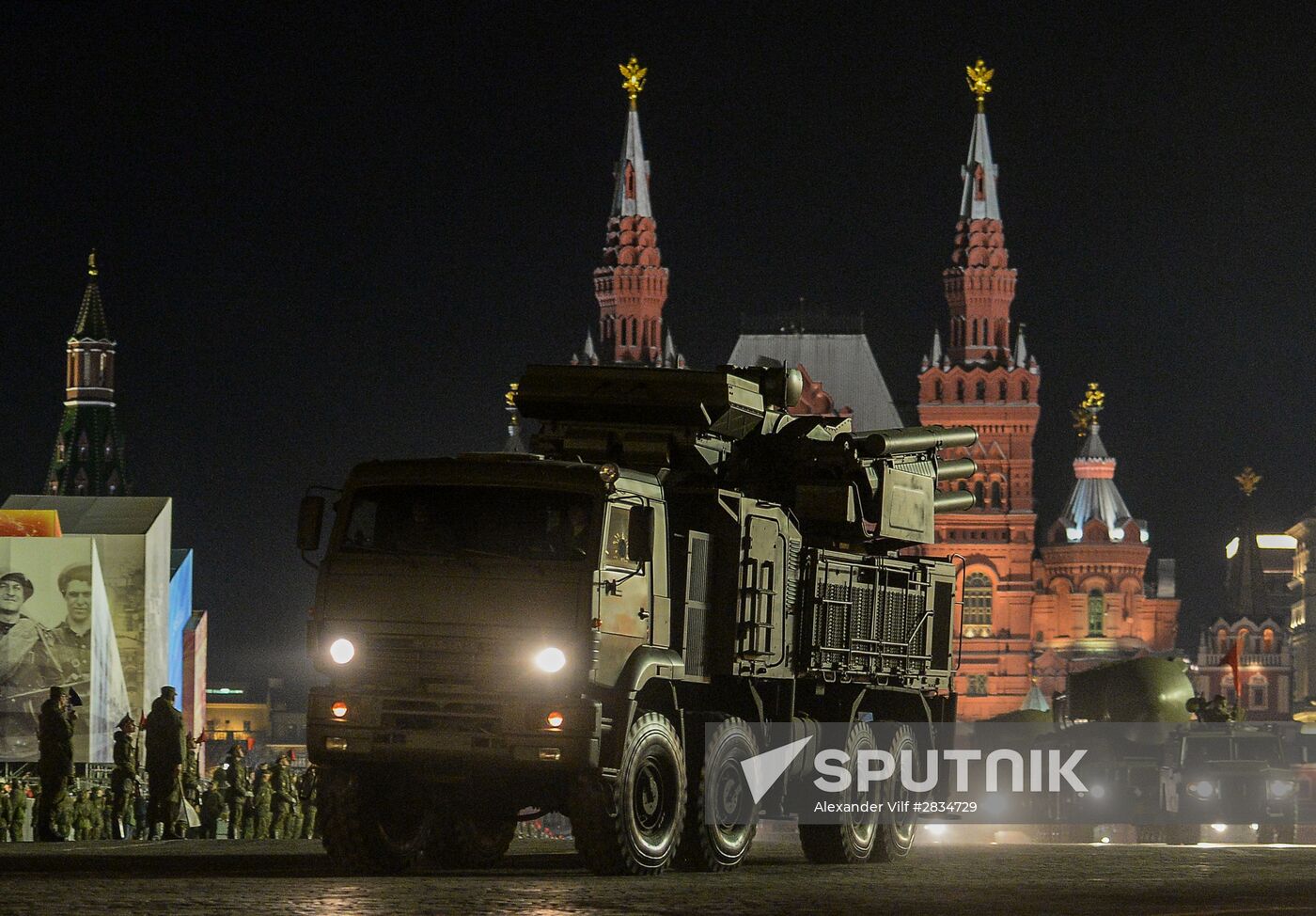Night-time Victory Day Parade rehearsal on Moscow's Red Square