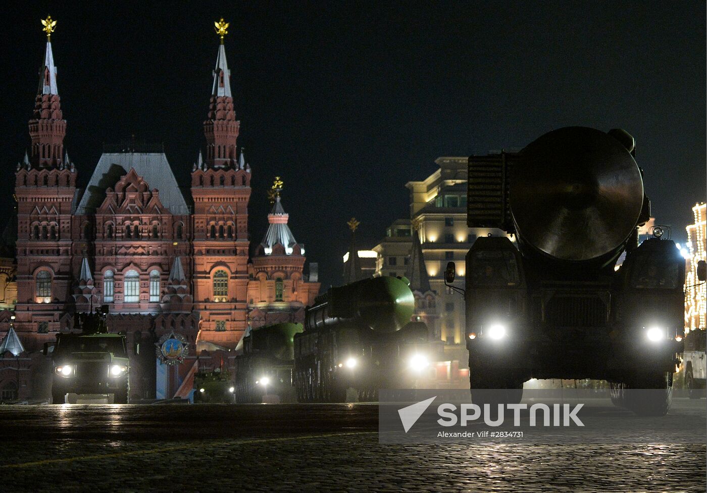 Night-time Victory Day Parade rehearsal on Moscow's Red Square