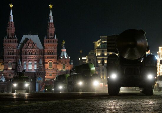 Night-time Victory Day Parade rehearsal on Moscow's Red Square
