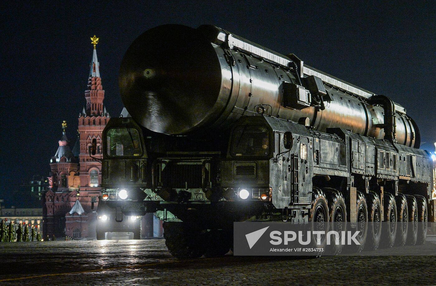 Night rehearsal of the Victory Day parade in Red Square