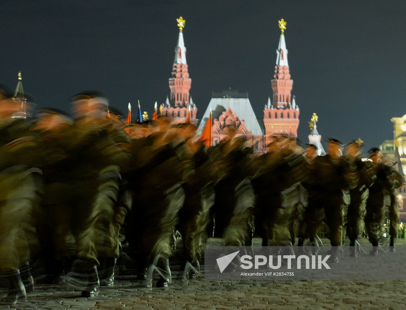 Night rehearsal of the Victory Day parade in Red Square