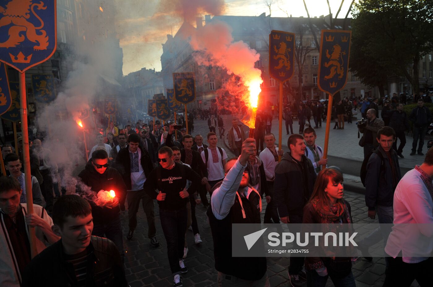 Torchlit march in Lvov on Galicia SS division anniversary
