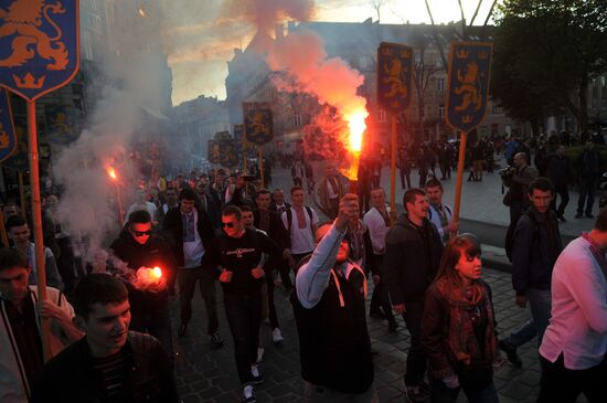 Torchlit march in Lvov on Galicia SS division anniversary