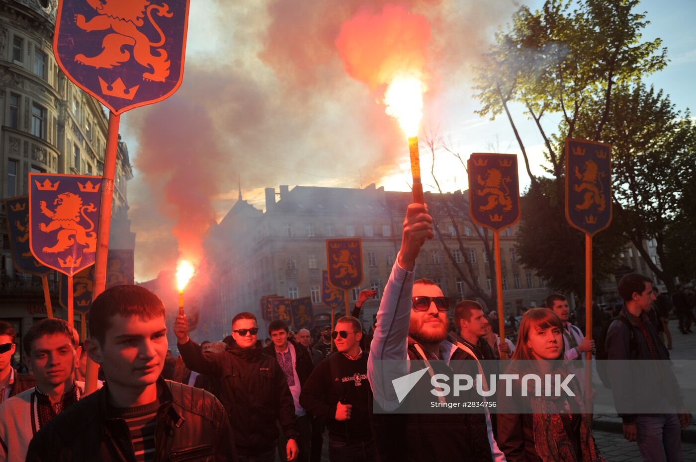 Torchlit march in Lvov on Galicia SS division anniversary