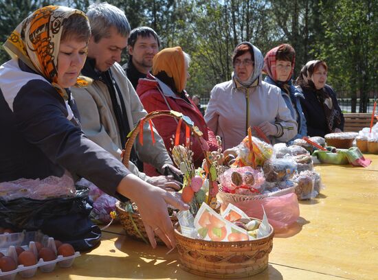 Easter cakes and eggs blessing on Orthodox Holy Saturday