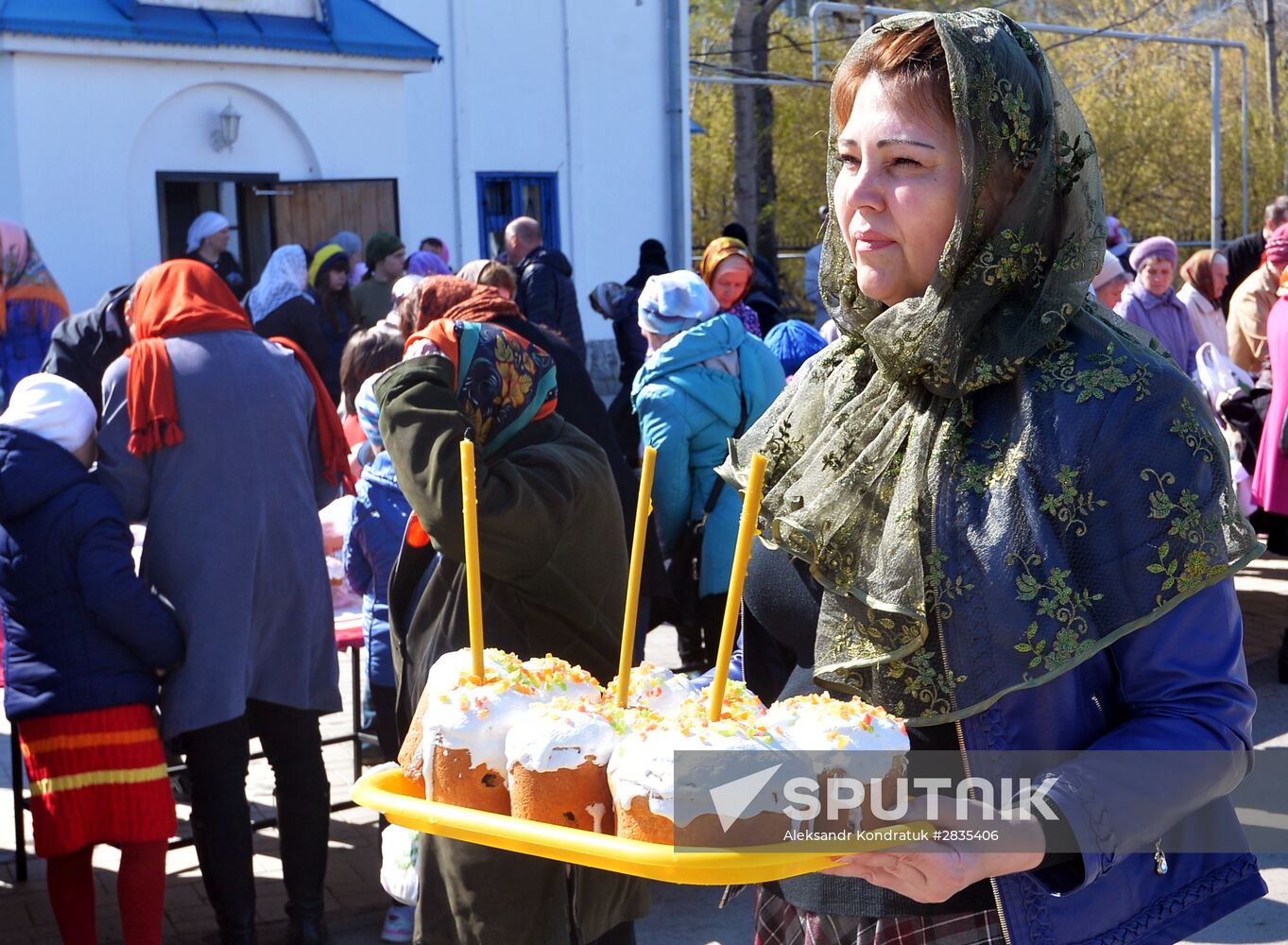 Easter cakes and eggs blessing on Orthodox Holy Saturday