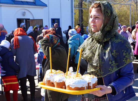 Easter cakes and eggs blessing on Orthodox Holy Saturday
